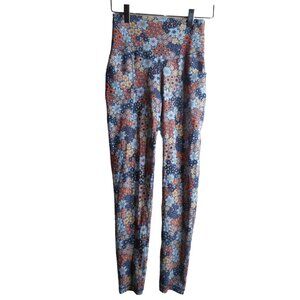 Floral blue multicolor Sz S  cropped Leggings Pockets